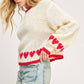 Off White / Red Heart Cuffs Drop Shoulder Sweater - Purpose + Passion Boutique