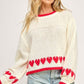 Off White / Red Heart Cuffs Drop Shoulder Sweater - Purpose + Passion Boutique