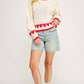 Off White / Red Heart Cuffs Drop Shoulder Sweater - Purpose + Passion Boutique