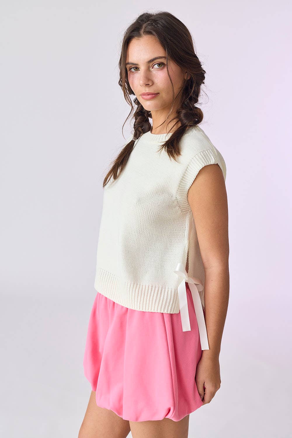 Off White Side Tie Sweater Vest - Purpose + Passion Boutique