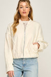 Off White Textured Bomber Jacket - Purpose + Passion Boutique