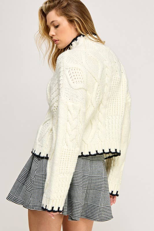 Off White/Black High Neck Pullover - Purpose + Passion Boutique