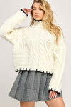 Off White/Black High Neck Pullover - Purpose + Passion Boutique