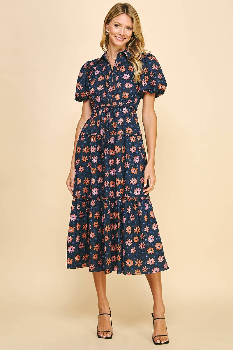 Oh Happy Day Navy Floral Short Sleeve Dress - Purpose + Passion Boutique