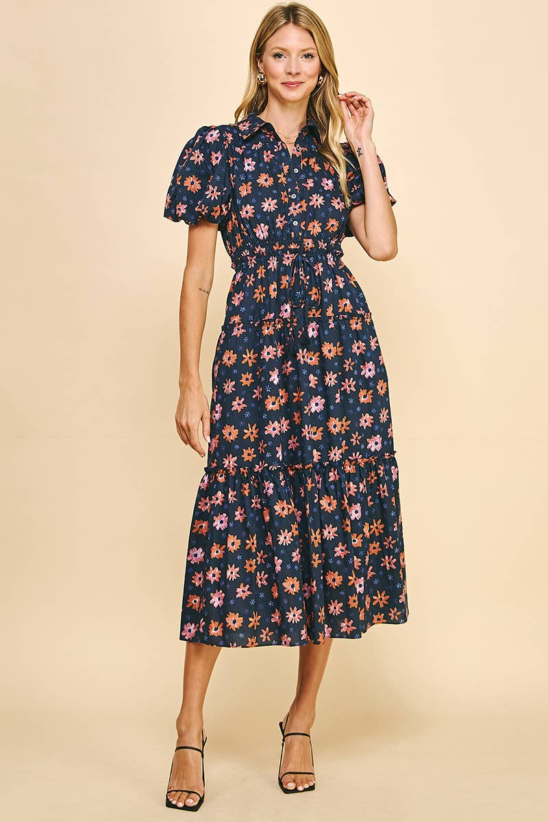 Oh Happy Day Navy Floral Short Sleeve Dress - Purpose + Passion Boutique