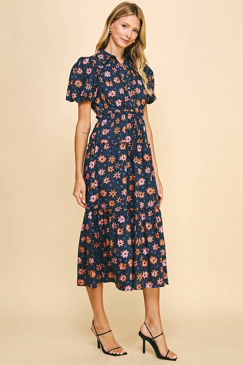 Oh Happy Day Navy Floral Short Sleeve Dress - Purpose + Passion Boutique