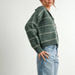 Olive Button - Up Striped Collared Long Sleeve Top - Purpose + Passion Boutique