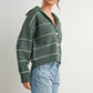 Olive Button - Up Striped Collared Long Sleeve Top - Purpose + Passion Boutique