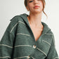 Olive Button - Up Striped Collared Long Sleeve Top - Purpose + Passion Boutique