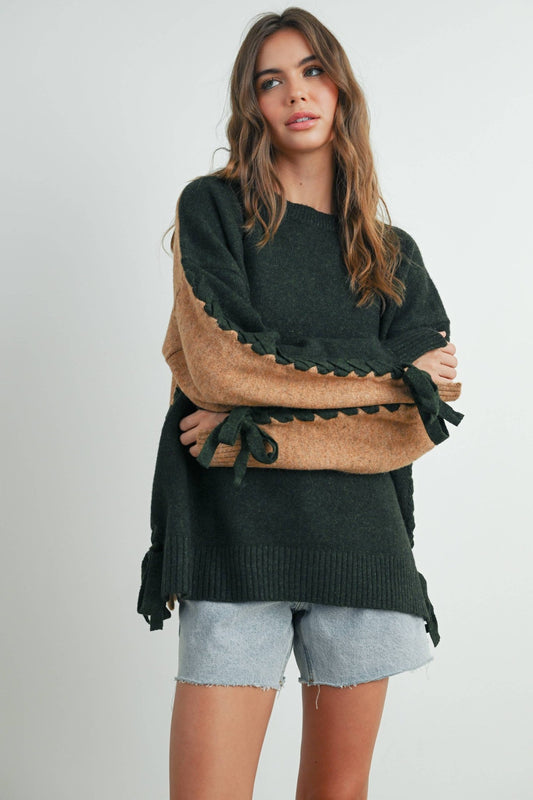 Olive Crew Neck Long Sleeve Pullover Sweater - Purpose + Passion Boutique