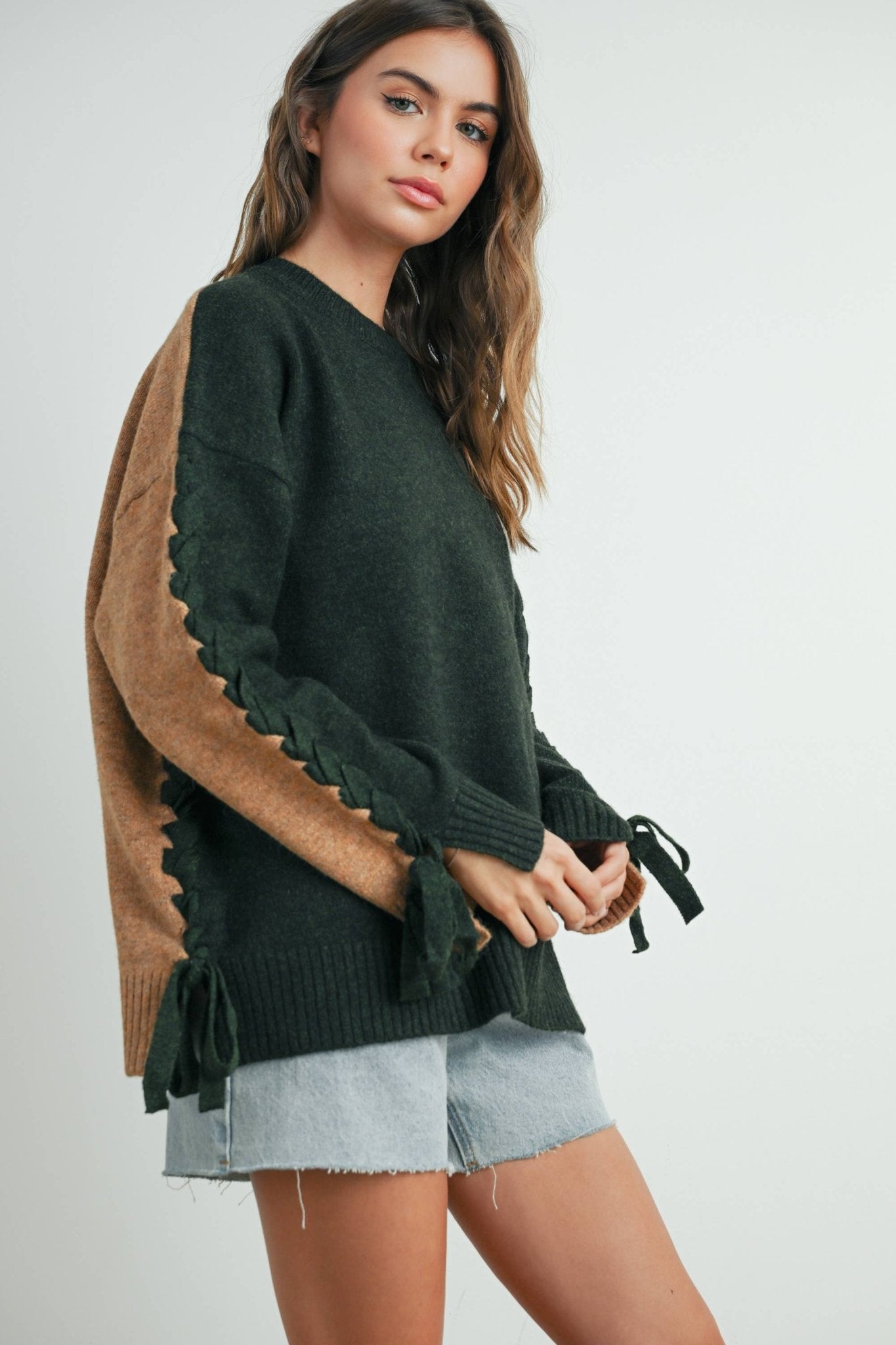 Olive Crew Neck Long Sleeve Pullover Sweater - Purpose + Passion Boutique