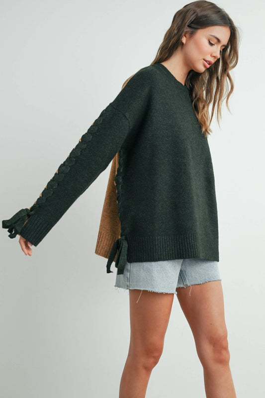 Olive Crew Neck Long Sleeve Pullover Sweater - Purpose + Passion Boutique