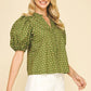 Olive Floral Puff Sleeve Blouse - Purpose + Passion Boutique