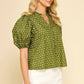 Olive Floral Puff Sleeve Blouse - Purpose + Passion Boutique