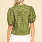 Olive Floral Puff Sleeve Blouse - Purpose + Passion Boutique