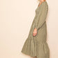Olive Gingham Square Neck Smocked Chest Midi Dress - Purpose + Passion Boutique