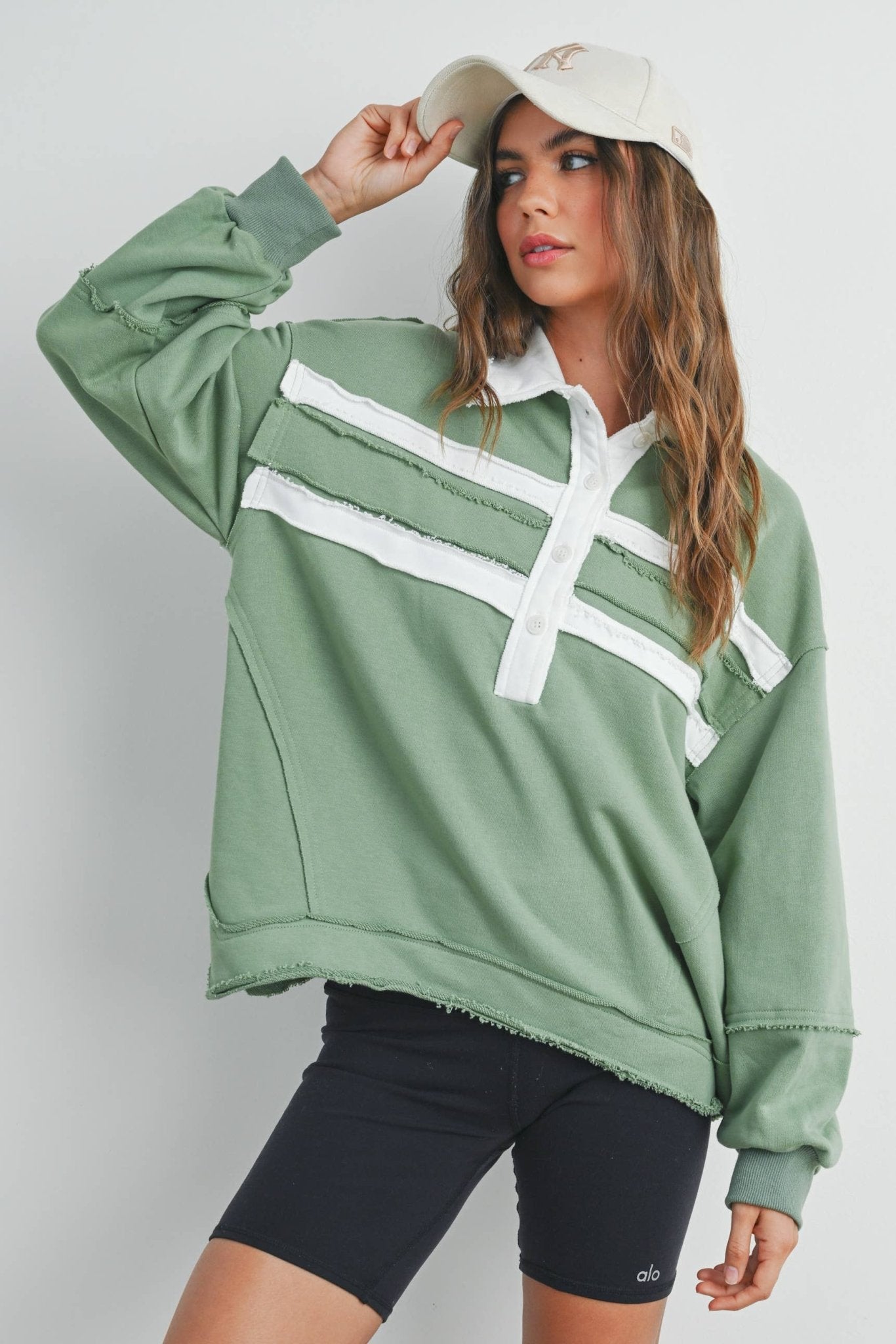 Olive + Ivory Collared Pullover Sweatshirt - Purpose + Passion Boutique