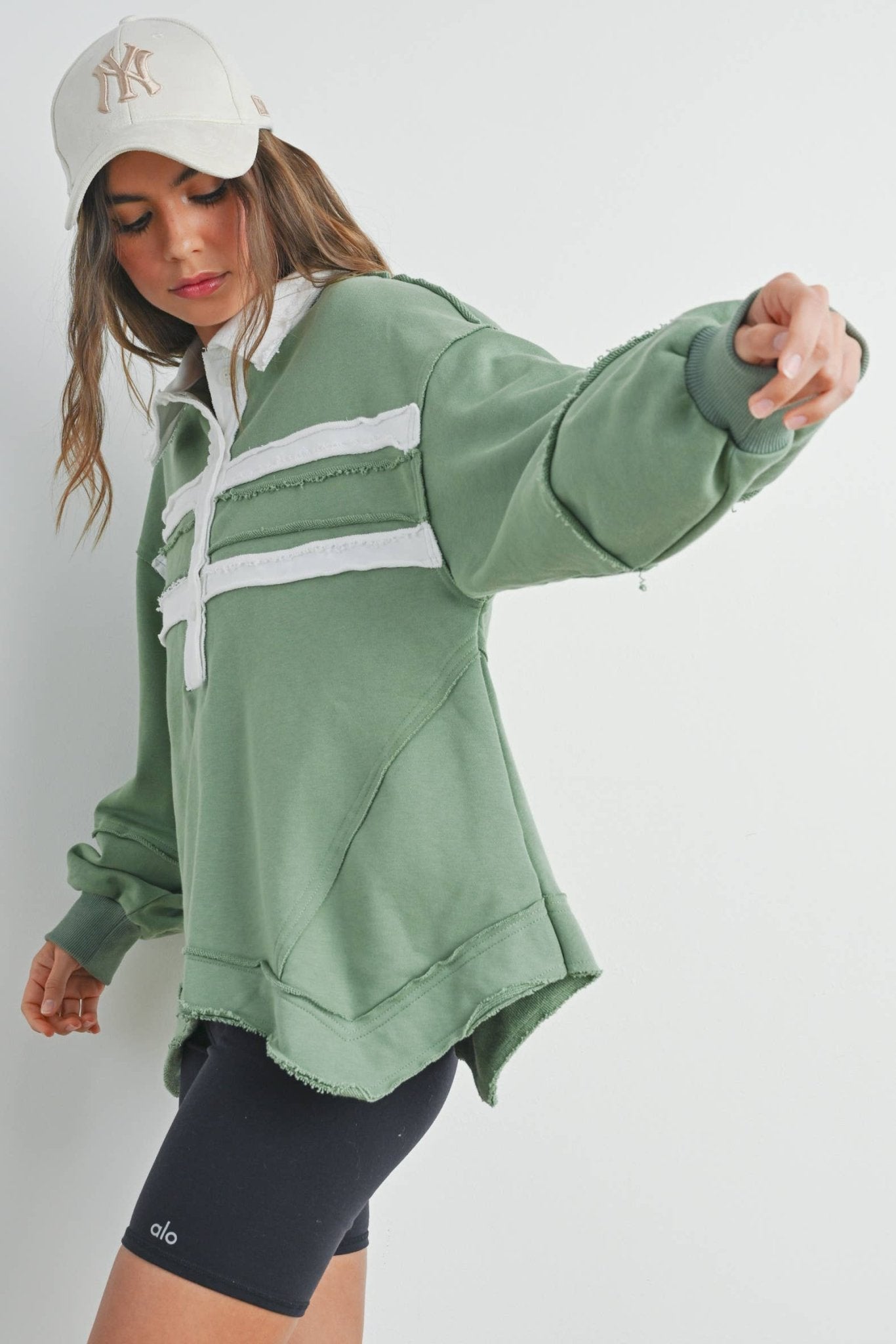 Olive + Ivory Collared Pullover Sweatshirt - Purpose + Passion Boutique