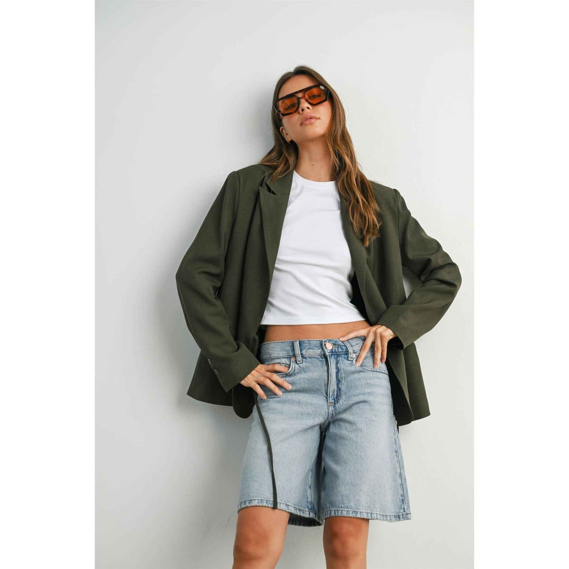 Olive Lapel Collared Long Sleeve Blazer - Purpose + Passion Boutique