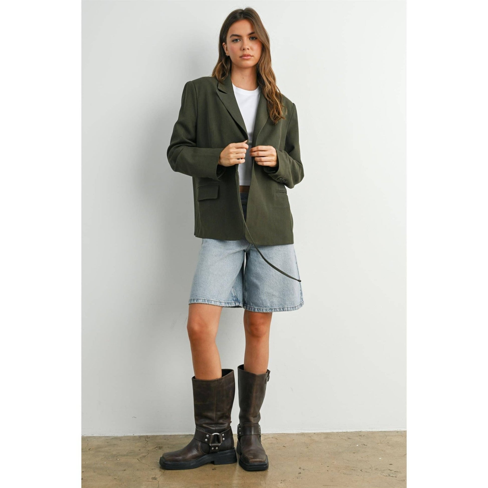 Olive Lapel Collared Long Sleeve Blazer - Purpose + Passion Boutique