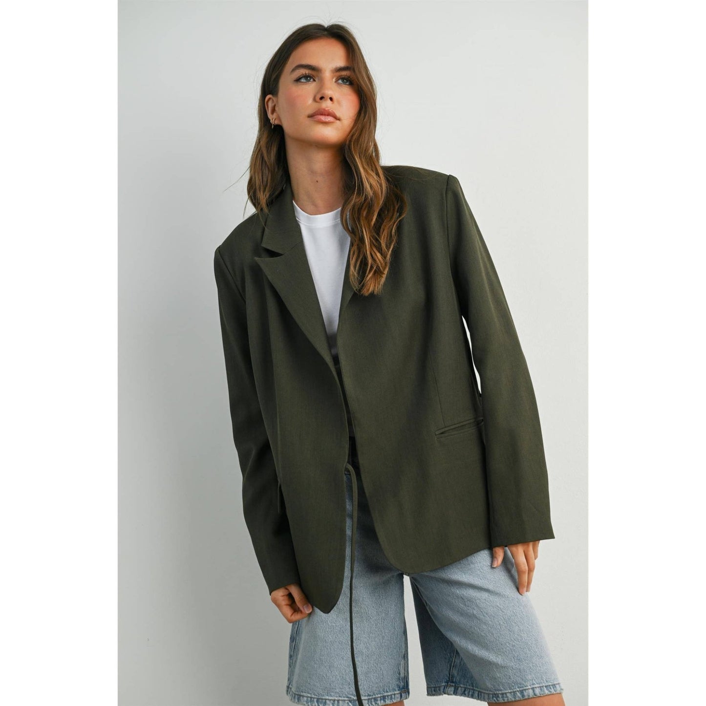 Olive Lapel Collared Long Sleeve Blazer - Purpose + Passion Boutique