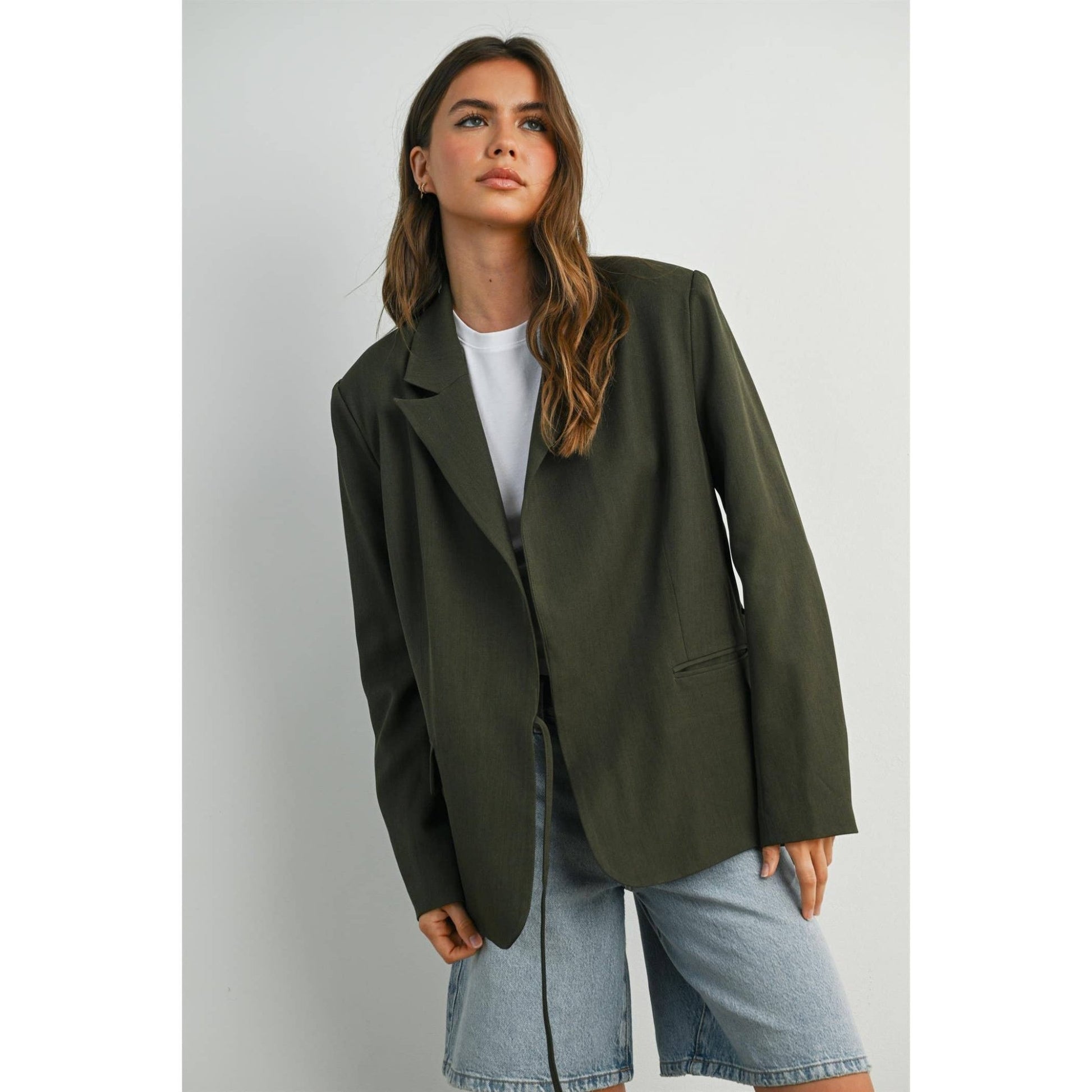 Olive Lapel Collared Long Sleeve Blazer - Purpose + Passion Boutique