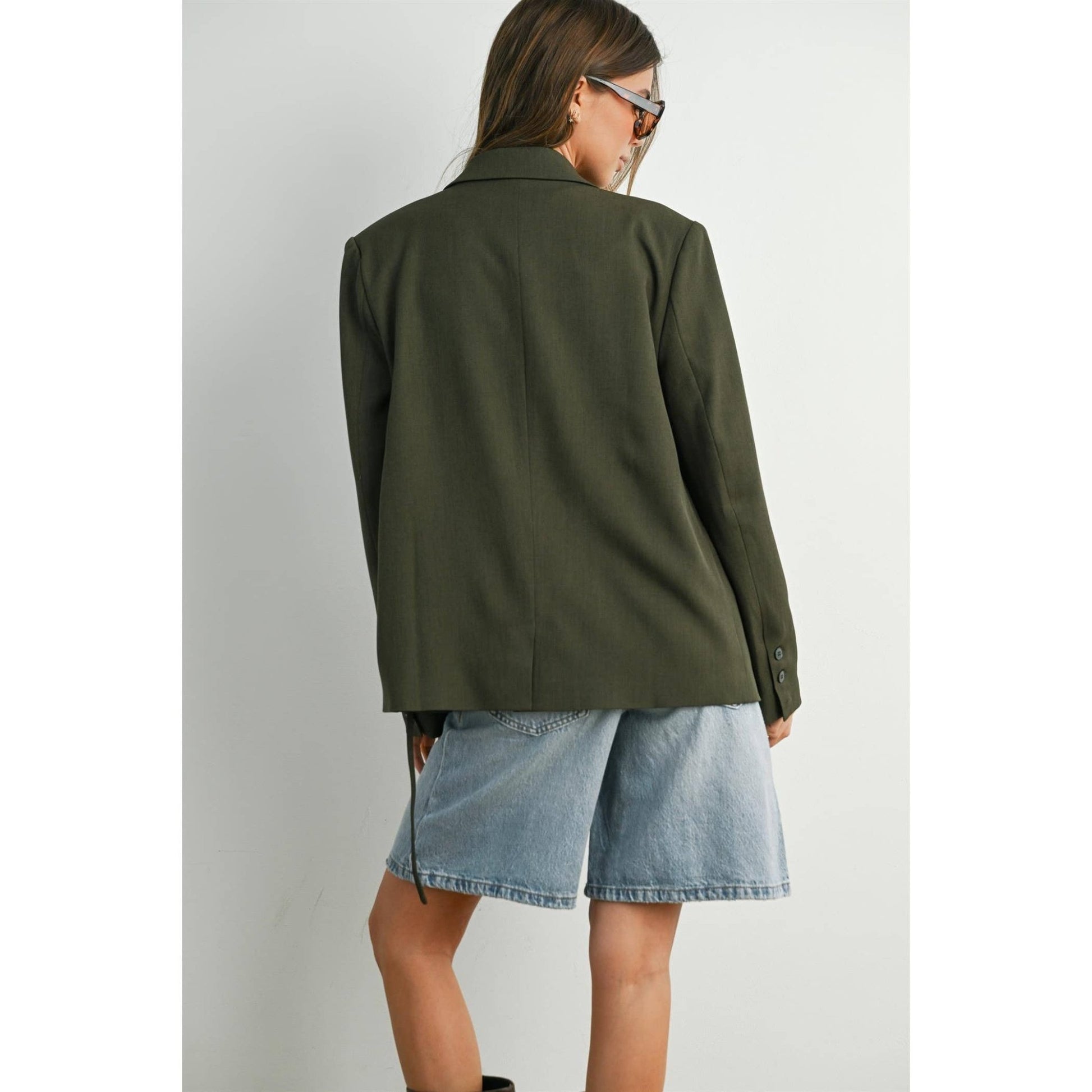 Olive Lapel Collared Long Sleeve Blazer - Purpose + Passion Boutique