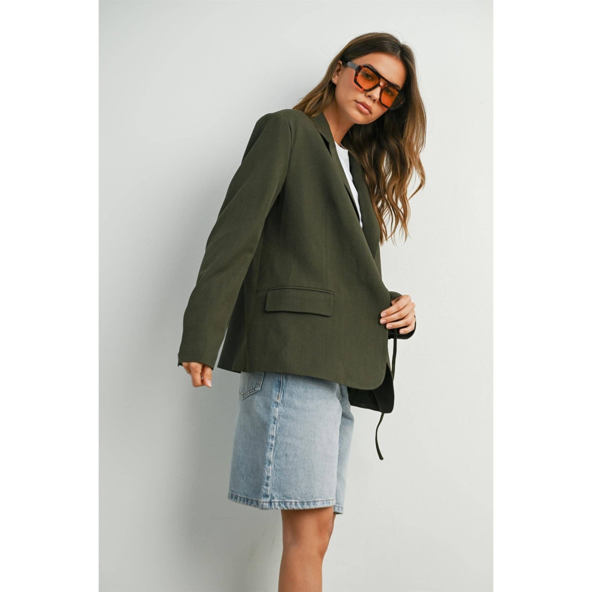 Olive Lapel Collared Long Sleeve Blazer - Purpose + Passion Boutique