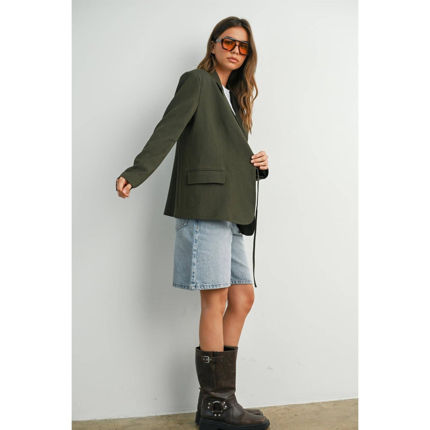 Olive Lapel Collared Long Sleeve Blazer - Purpose + Passion Boutique