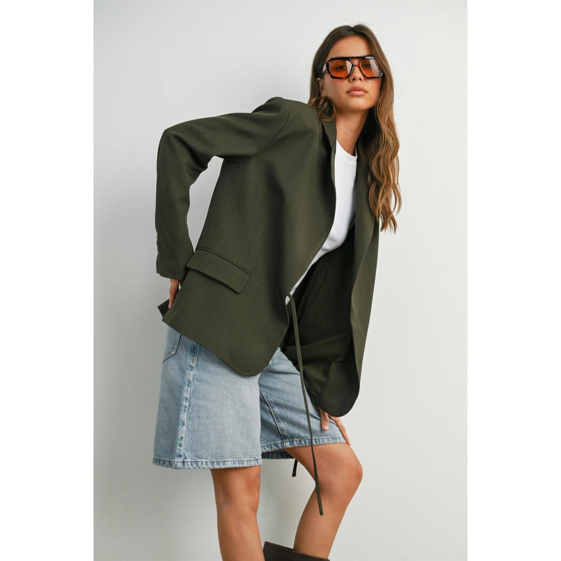 Olive Lapel Collared Long Sleeve Blazer - Purpose + Passion Boutique