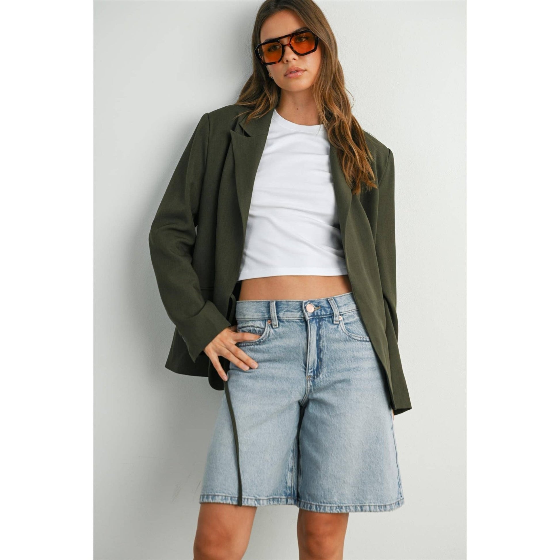 Olive Lapel Collared Long Sleeve Blazer - Purpose + Passion Boutique