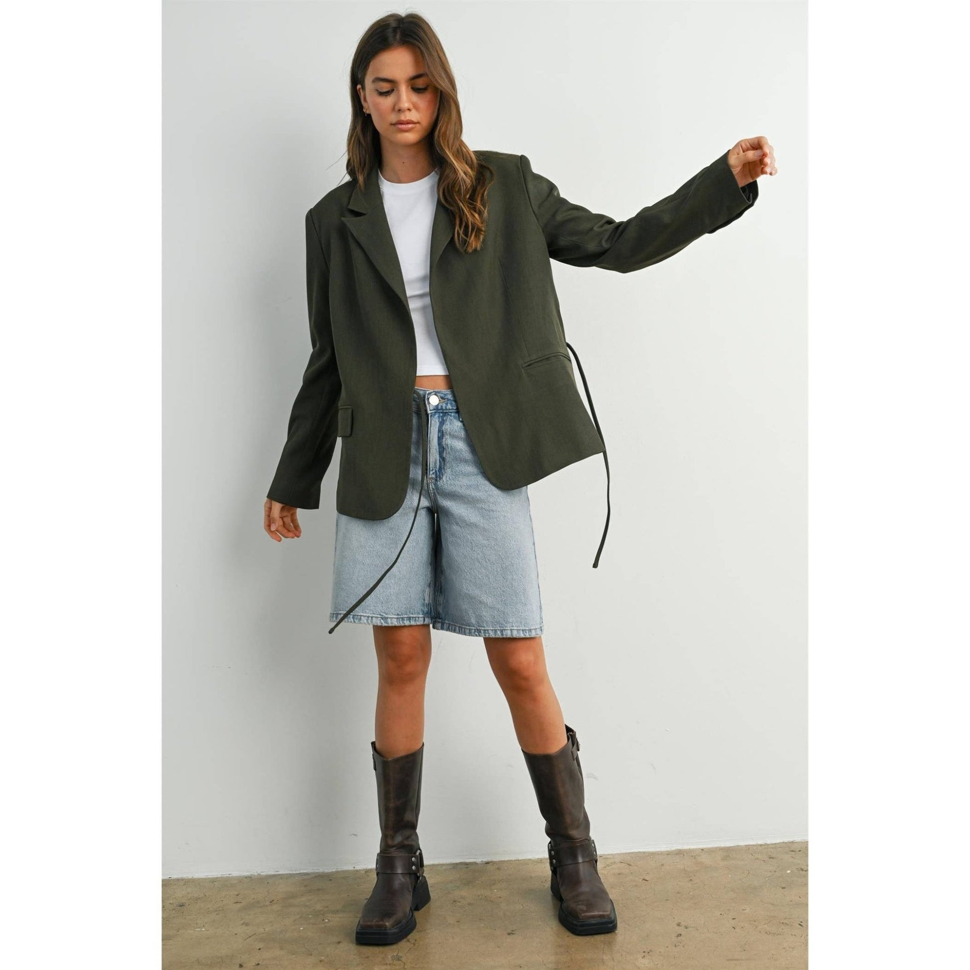 Olive Lapel Collared Long Sleeve Blazer - Purpose + Passion Boutique