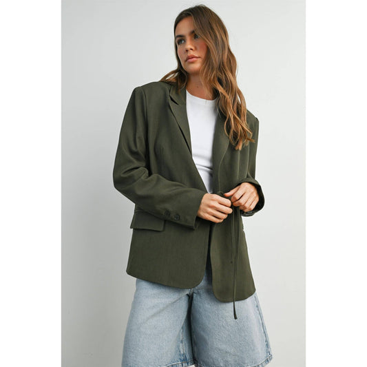 Olive Lapel Collared Long Sleeve Blazer - Purpose + Passion Boutique