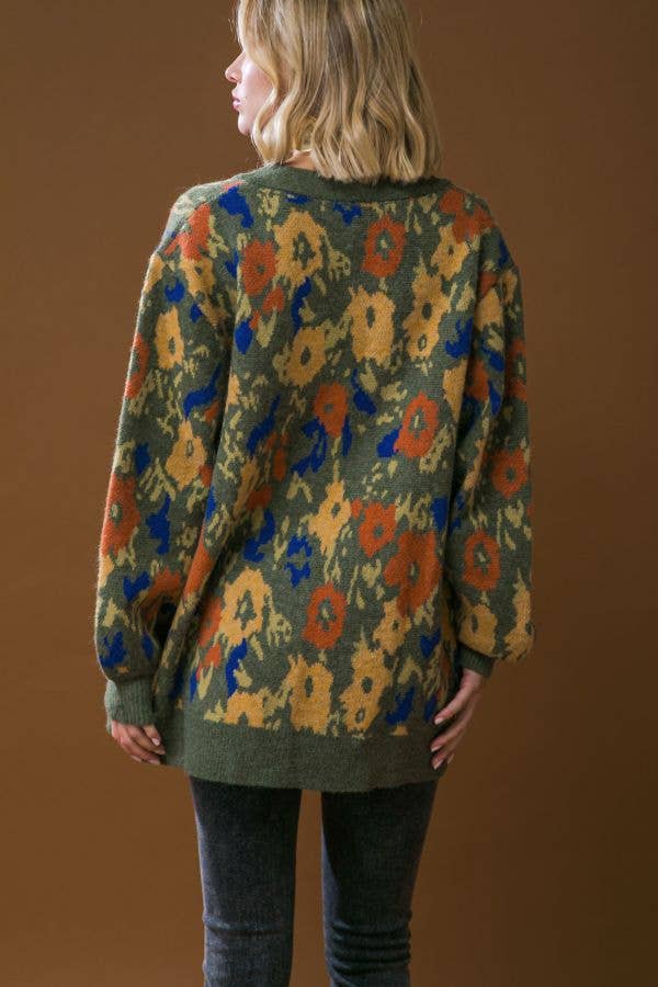 Olive Multi Floral Sweater Cardigan - Purpose + Passion Boutique