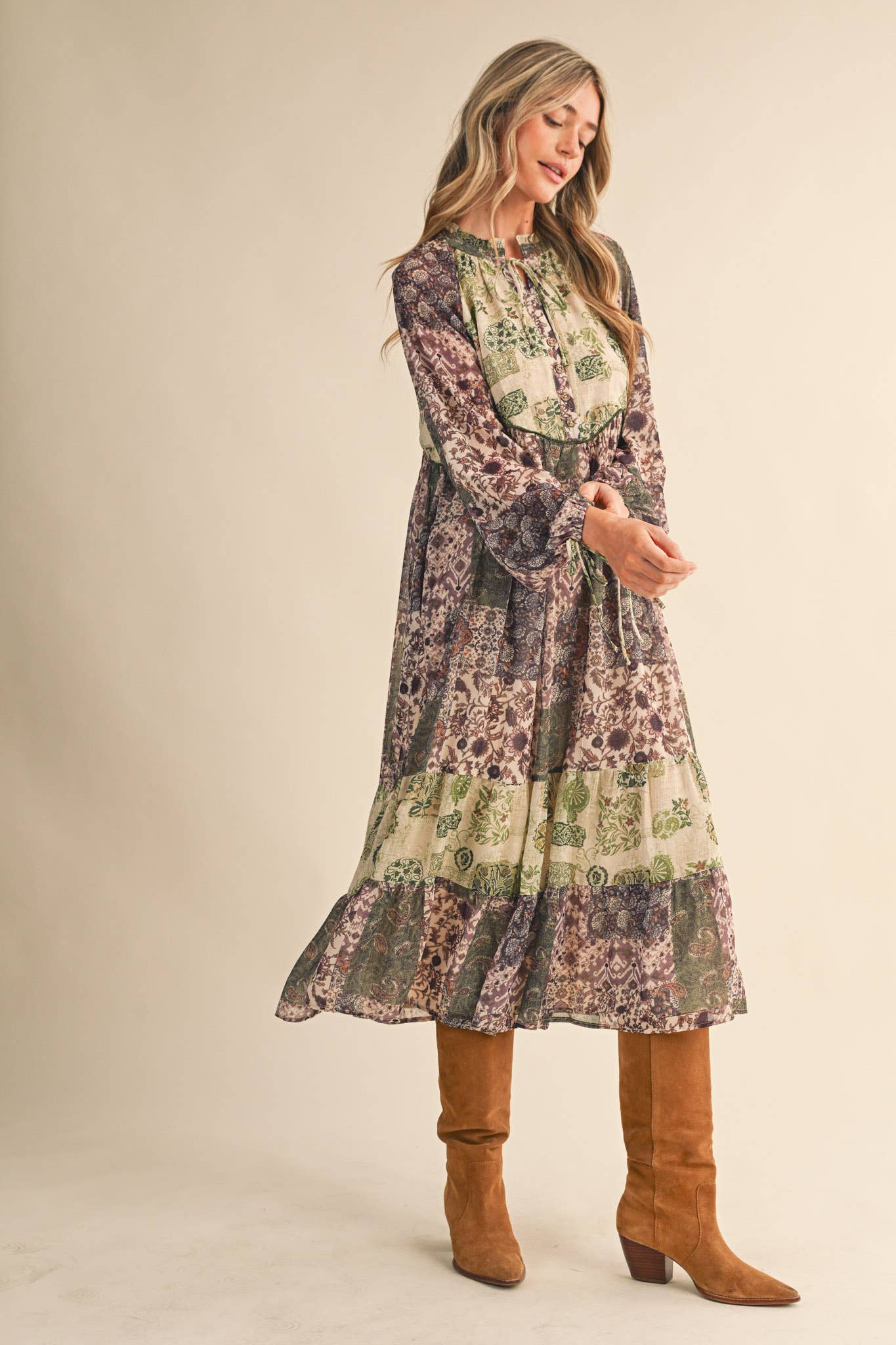 Olive Patchwork Midi Dress - Purpose + Passion Boutique