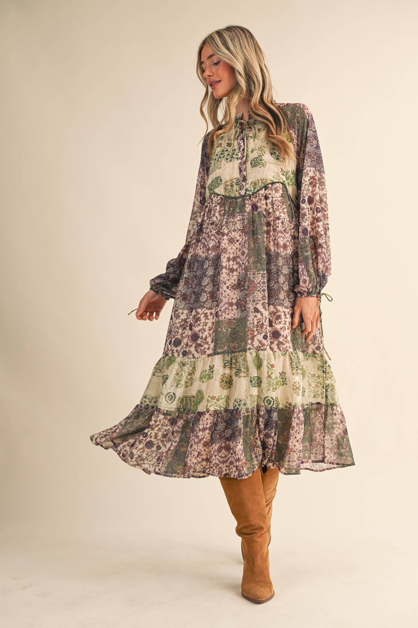 Olive Patchwork Midi Dress - Purpose + Passion Boutique