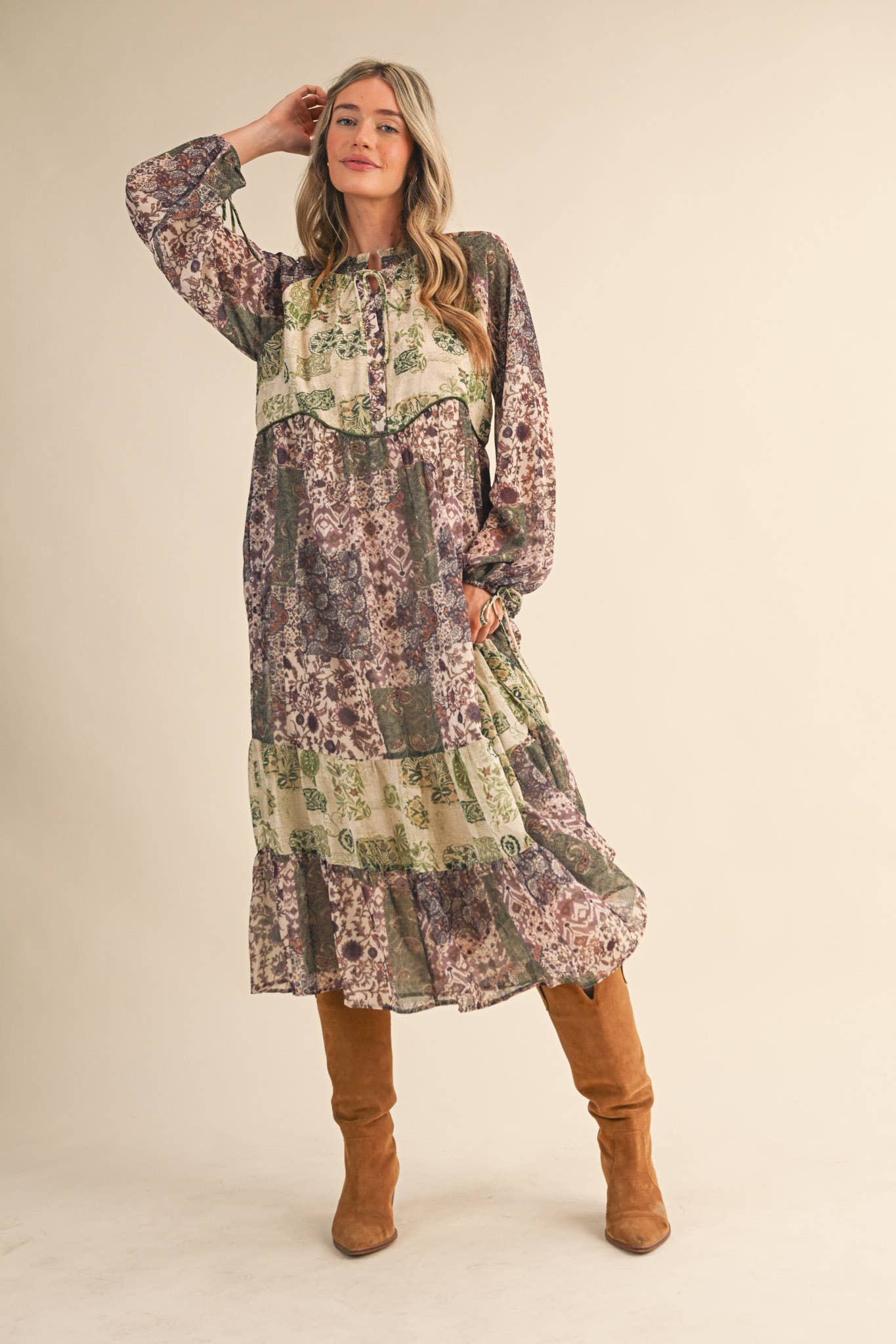 Olive Patchwork Midi Dress - Purpose + Passion Boutique