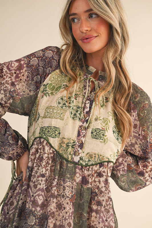 Olive Patchwork Midi Dress - Purpose + Passion Boutique