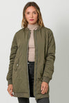 Olive Quilted Long Bomber Jacket - Purpose + Passion Boutique