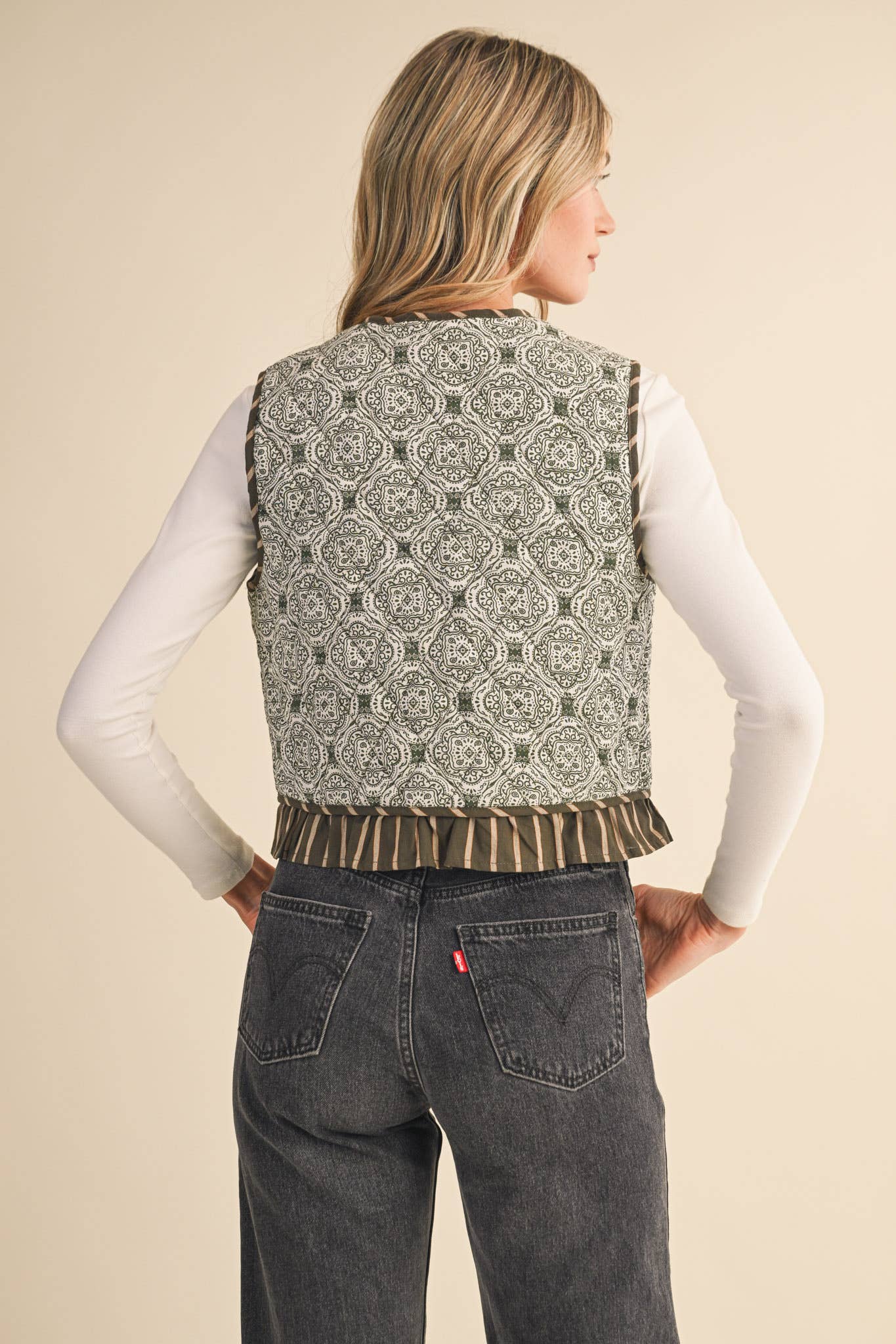 Olive Quilted Ruffle Trim Vest - Purpose + Passion Boutique