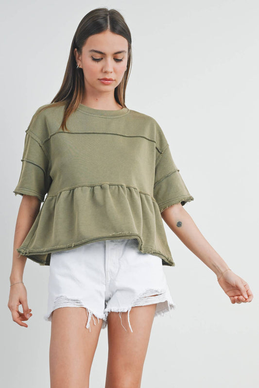 Olive Solid Ruffle Tiered Blouse - Purpose + Passion Boutique