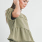 Olive Solid Ruffle Tiered Blouse - Purpose + Passion Boutique