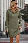Olive Textured Long Sleeve Henley Hoodie Dress - Purpose + Passion Boutique