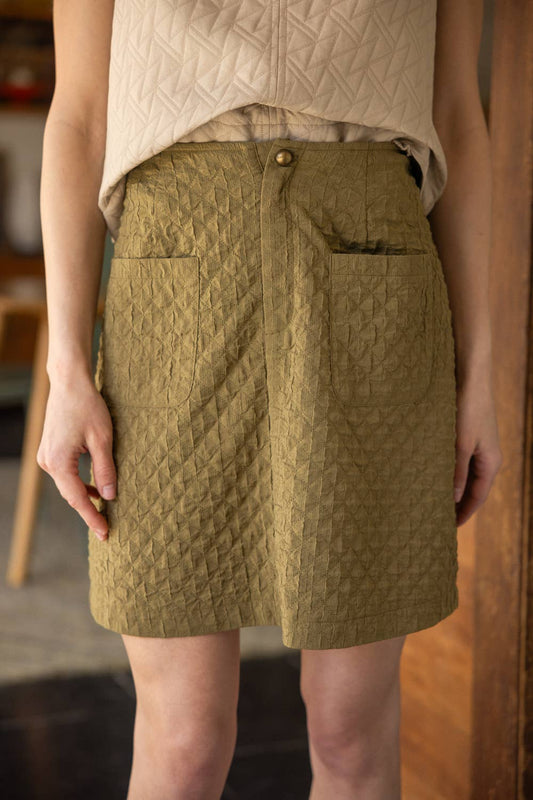 Olive Textured Pocked A - Line Mini Skirt - Purpose + Passion Boutique