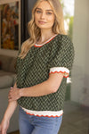 Olive Zigzag Fuzzy Textured with Striped Elastic Banded Top - Purpose + Passion Boutique