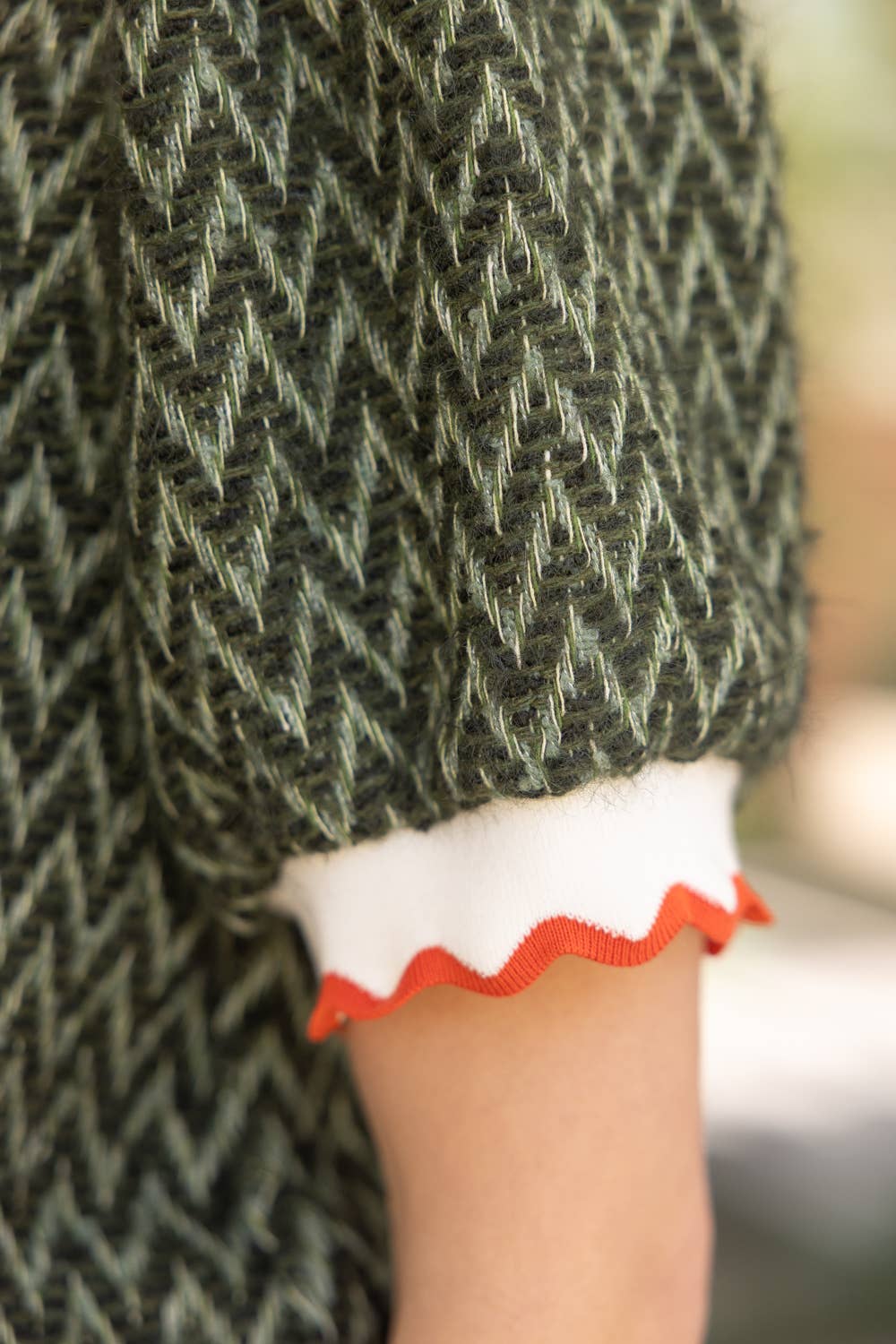 Olive Zigzag Fuzzy Textured with Striped Elastic Banded Top - Purpose + Passion Boutique