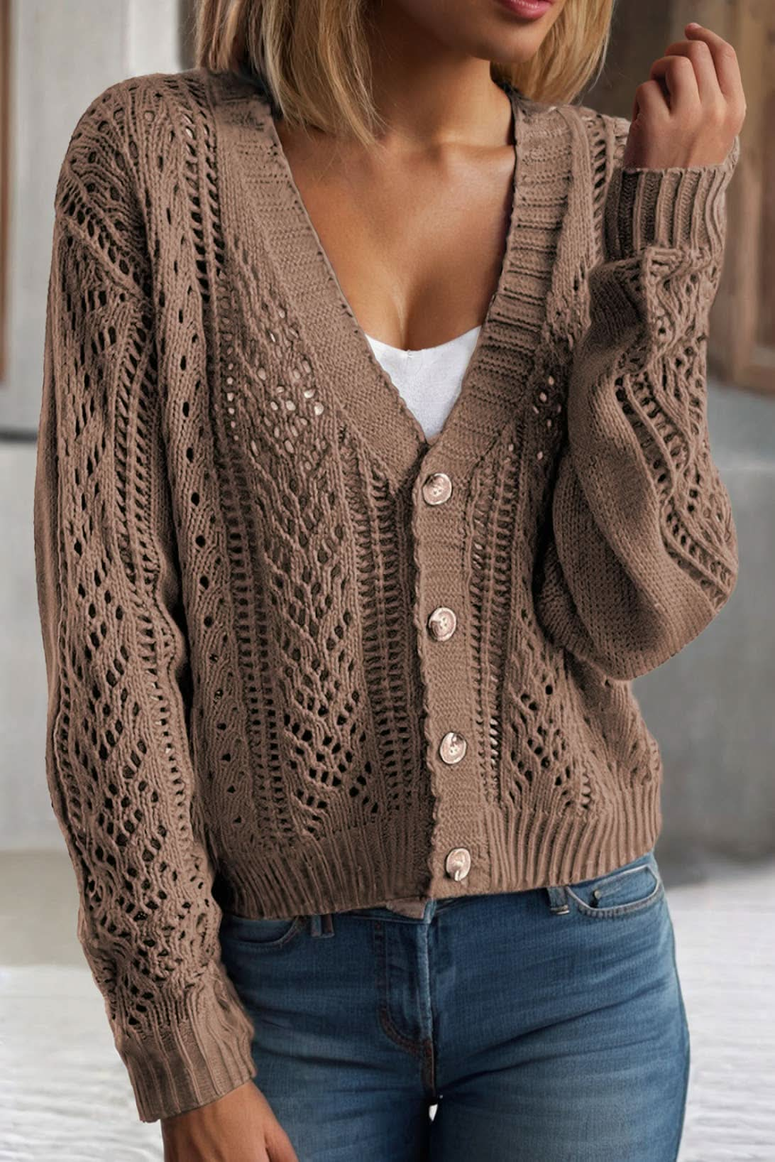 Open Knit Drop Shoulder Cardigan - Purpose + Passion Boutique