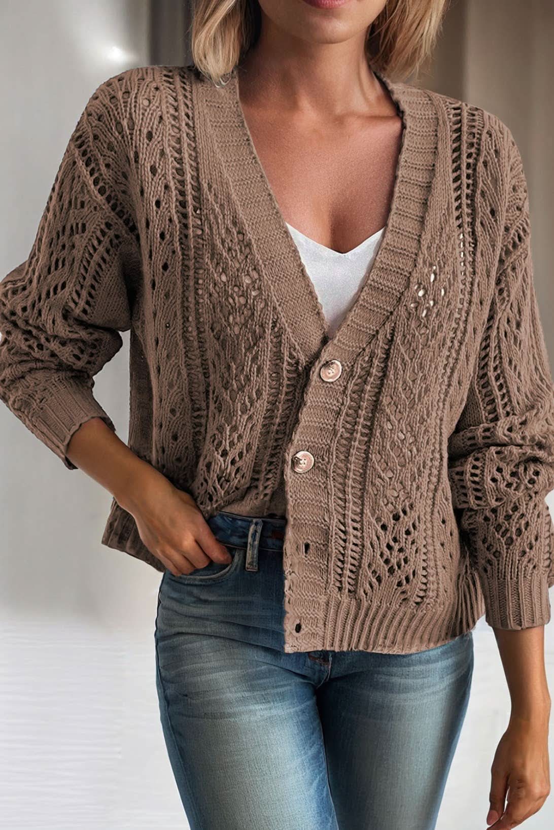 Open Knit Drop Shoulder Cardigan - Purpose + Passion Boutique