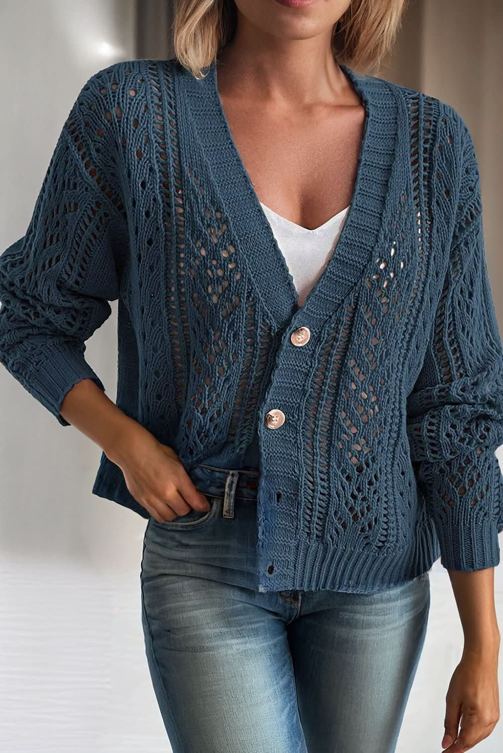 Open Knit Drop Shoulder Cardigan - Purpose + Passion Boutique