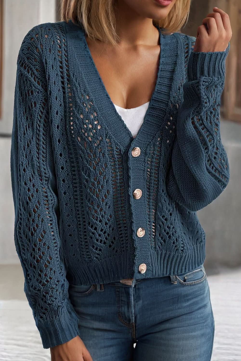 Open Knit Drop Shoulder Cardigan - Purpose + Passion Boutique